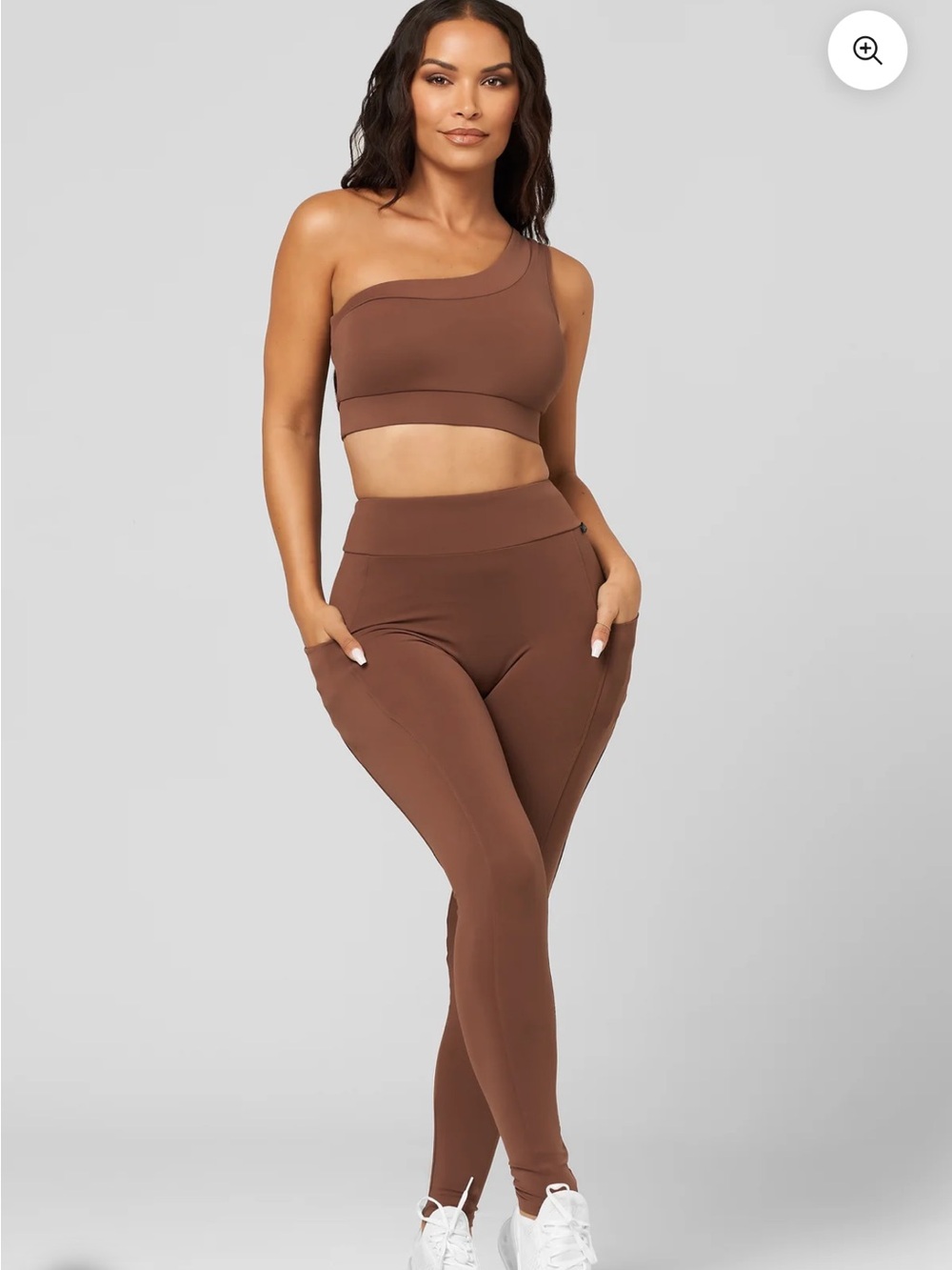 Lici Fit Brown One-Shoulder Sports Bra & High-Waist Leggings Set